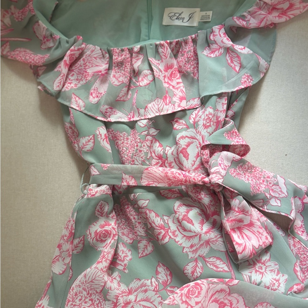 Eliza J Pink and Green Floral Midi Dress - Picture 6 of 7